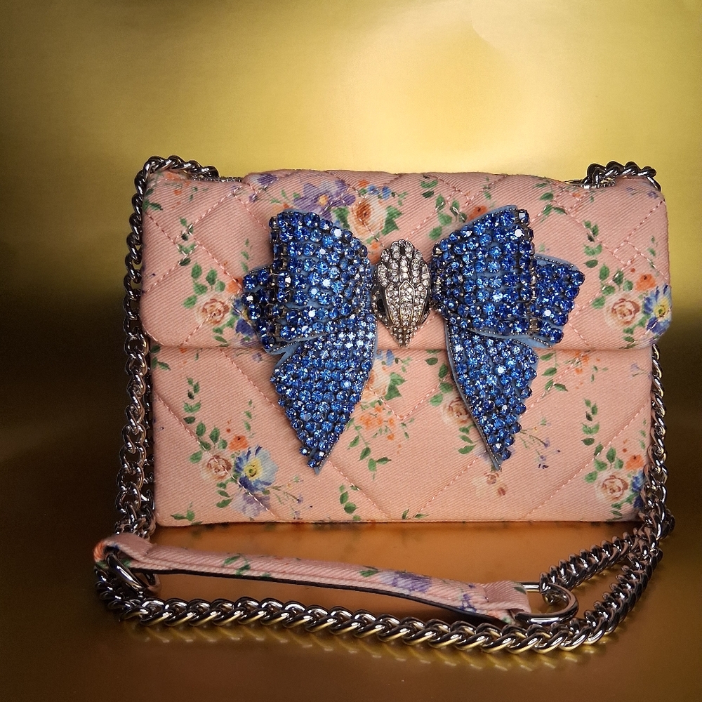 Kurt Geiget Floral Pink Bag with Blue Embellished Bow